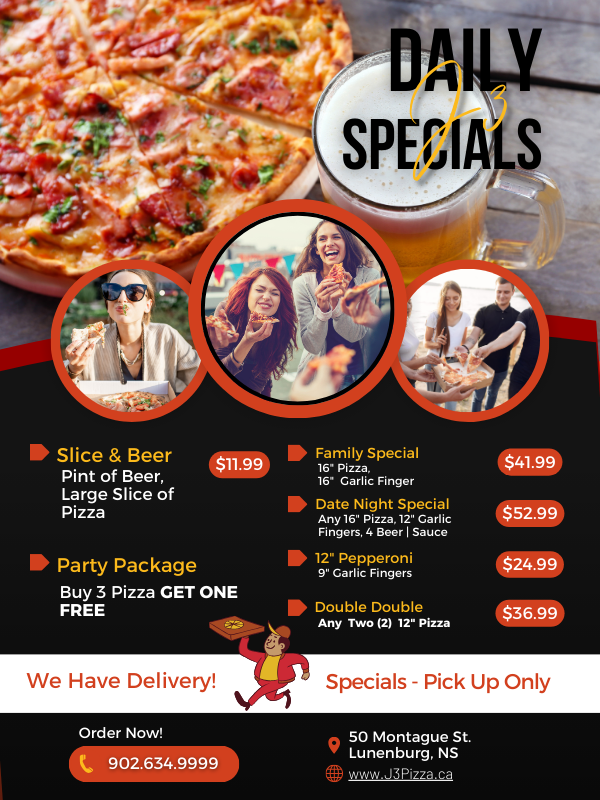 J3 pizza specials